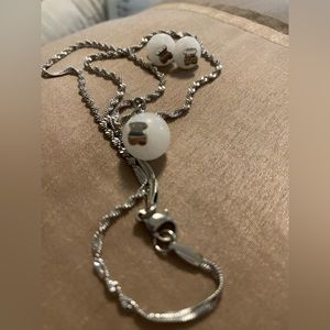 NWOT White Crystal and Teddy Necklace and Earrings Set